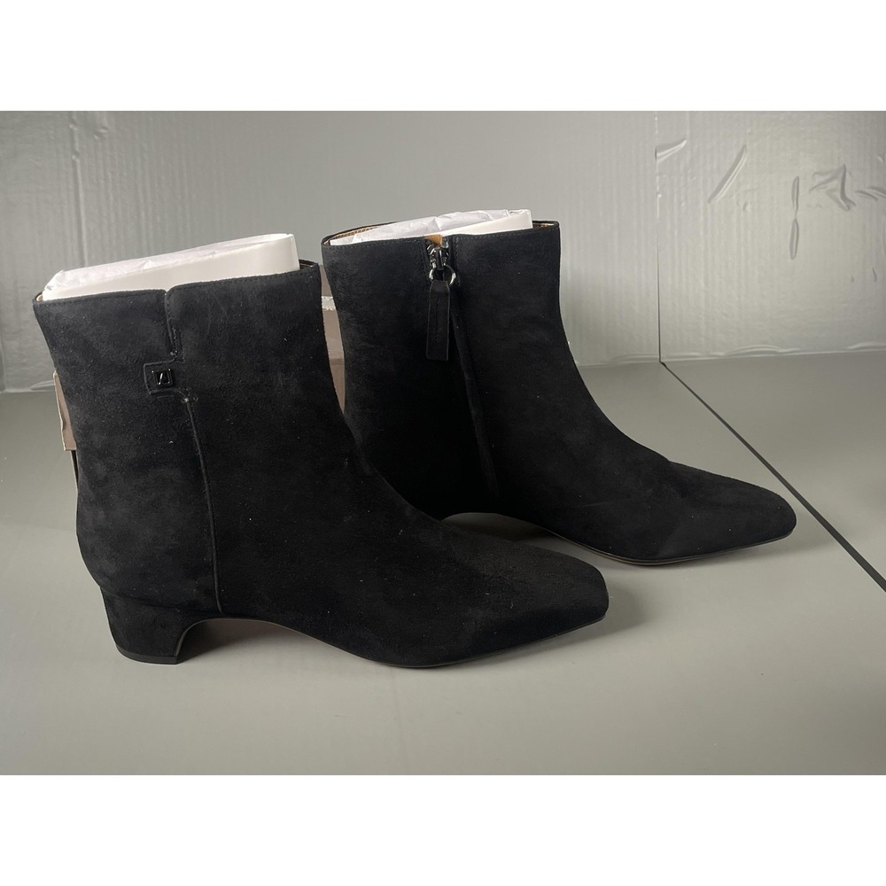 Franco Sarto Boots Womens Size 10 Black Suede L-Luella Ankle Bootie Block Heel